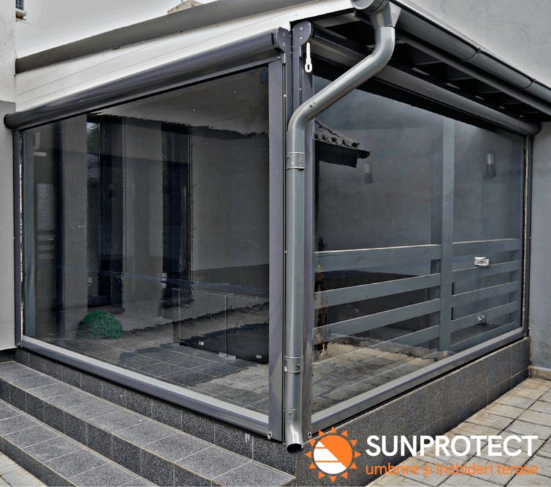 Închideri Terase Folie. Rulou casetat, Rulou simplu, Folie cu butoni.