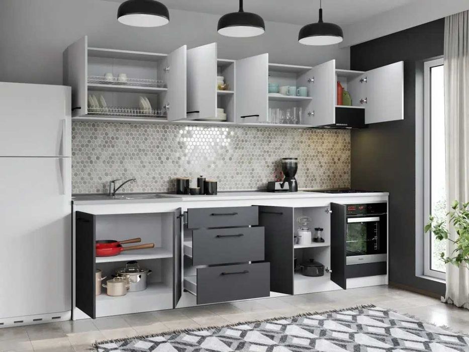 Set Mobila Bucatarie Mina Dual 280 Gri Antracit/Alb C165