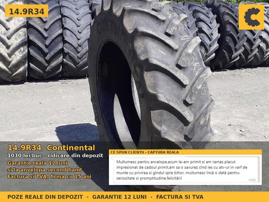 Cauciucuri Anvelope 14.9R34 14.9 R34 14934 380/85R34 Continental Tractor Utilaje Agricole Radial SH Second Hand CAUCIUCURI Garantie 1 An Factura