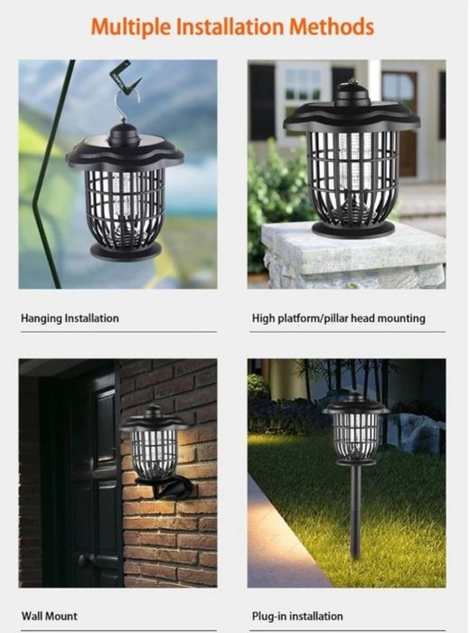 Lampa solara decorativa LED si UV antitantari 52 cm pentru curte si gradina +cablu usb