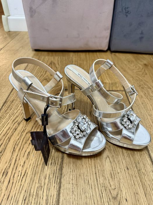 Sandale argintii din piele Massimo Dutti, 39