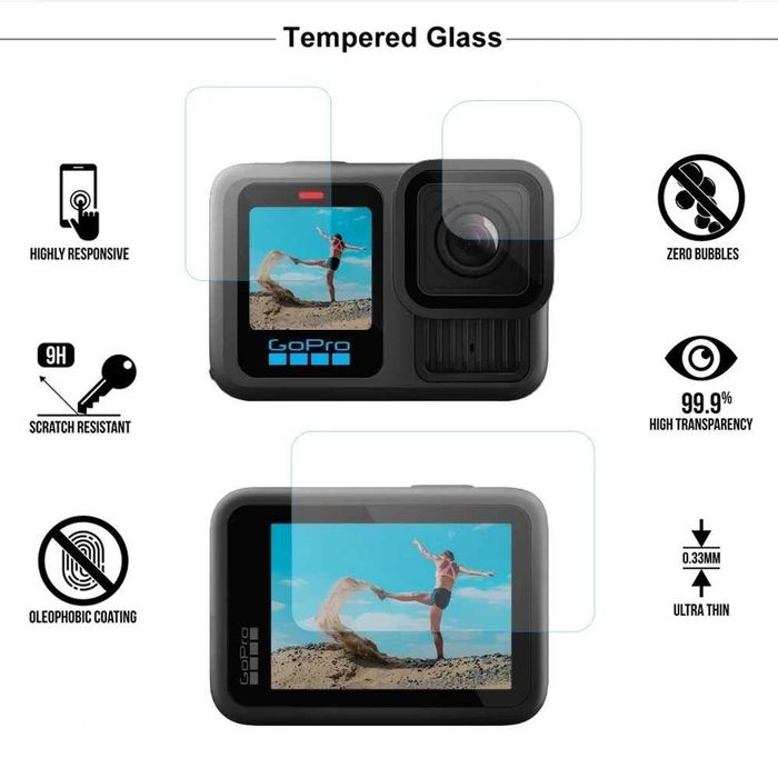 Husa silicon + capac obiectiv + folii sticla display + usita GoPro 13