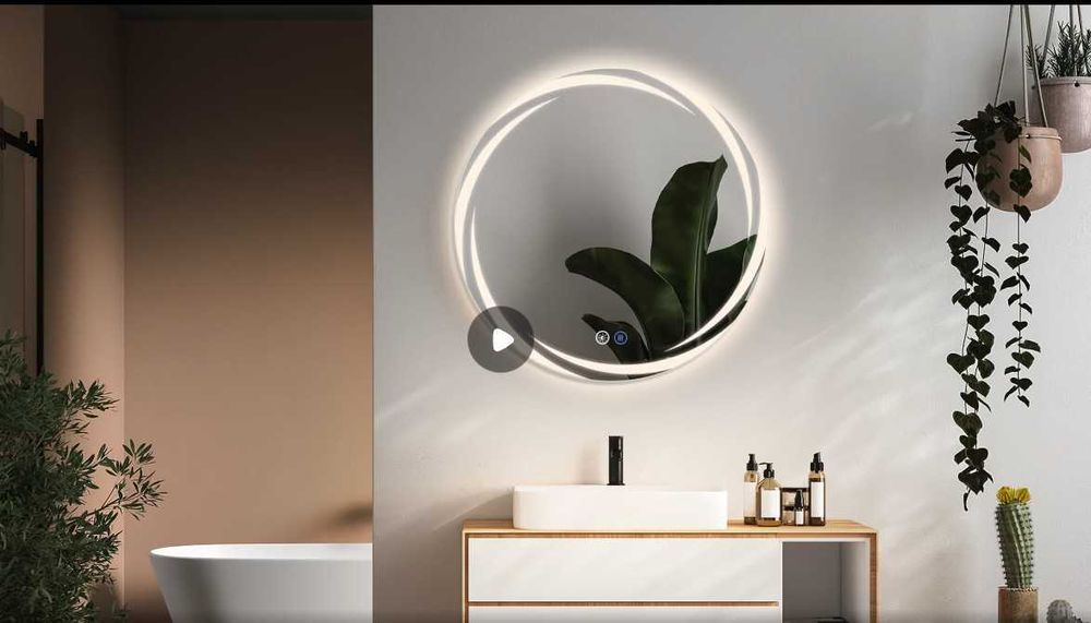 Oglinda Rotunda Iluminata Led, dimabila, reglaj culoare, dezaburire