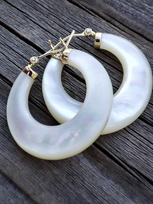 Cercei aur 14k Scoica Mother of Pearls Sidef Nacre Natural