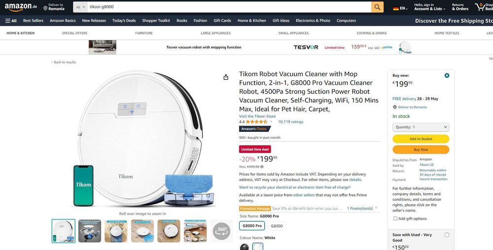 REDUS de la 1000RON, Robot (aspirator) Tikom G8000PRO Aspirare+Spalare