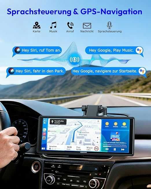 ESSGOO Carplay Android Car Display, ecran Apple Carplay de 10,26 inci pentru AirPlay/Mirror Link