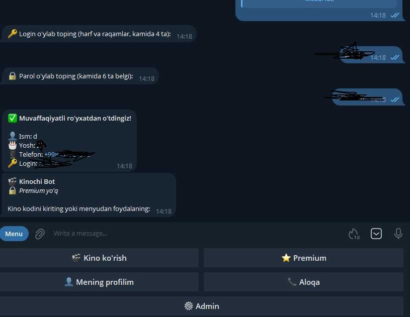 Telegram bot yasash xizmati | Premium kino boti