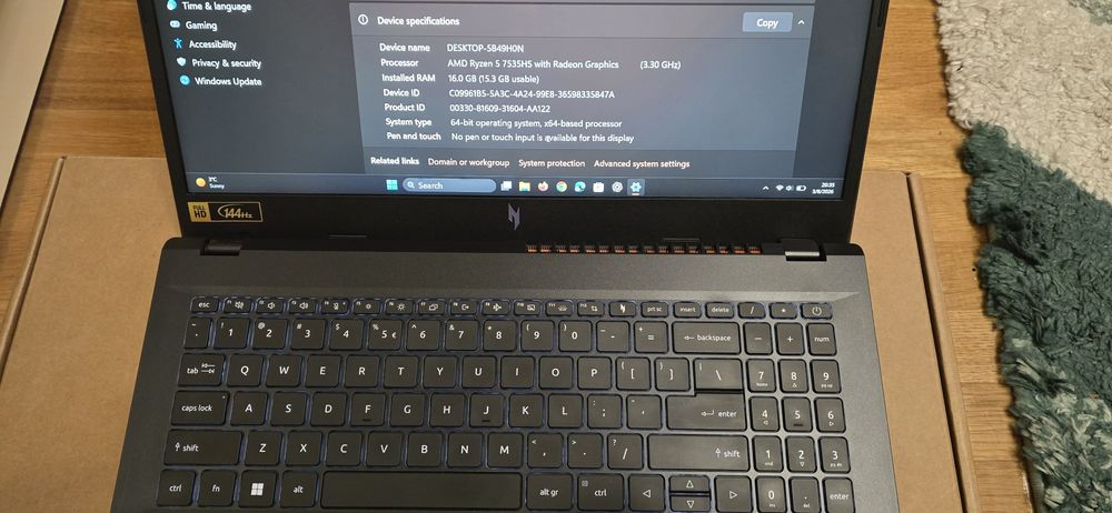 LAPTOP ACER 15 FHD R5-7535HS 16GB 512GB RTX4050