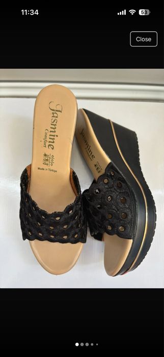 Sandale wedge negre- model decupat, brodate - mărimea 35