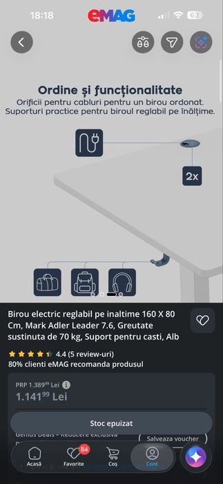 Vand birou electric reglabil pe inaltime 160x80 cm