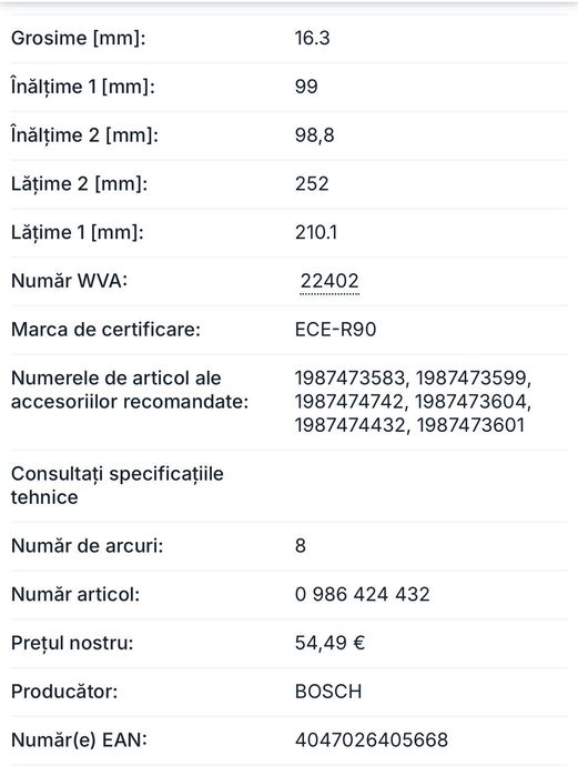 Set discuri ventilate si placute frane fata pentru Audi A4, A6, Q5.