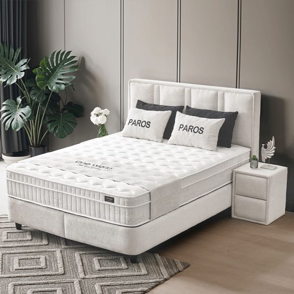 Тапицирана спалня с матрак PAROS 140 х 200 - крем AN