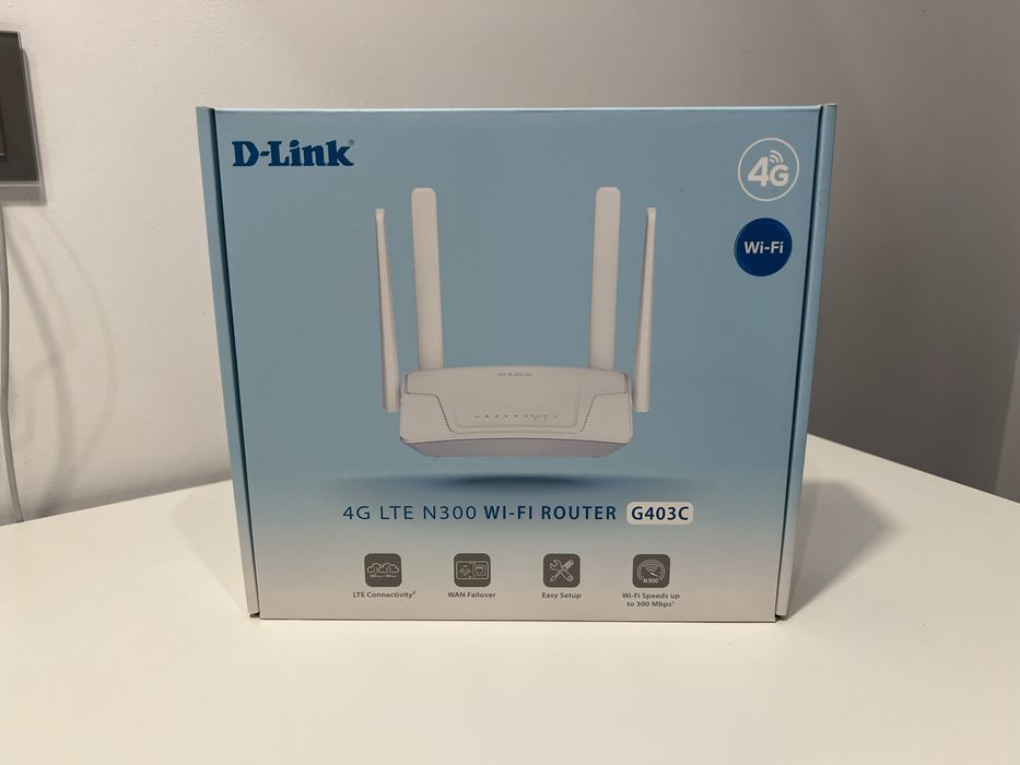 Router 4G D Link G403C Calitate Premium N300 Wi Fi Slot Cartela SIM Internet Fix Mobil Wireless Failover Alimentator Cablu Inclus Box