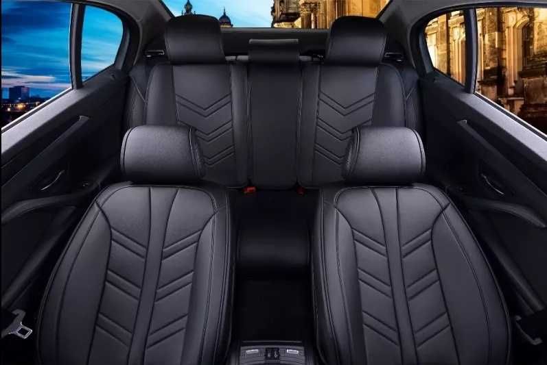 Пълен Комплект Универсална Черна Тапицерия с Червен шев Еко Кожа