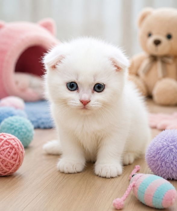 Котёнок белый фолд мальчик и девочка