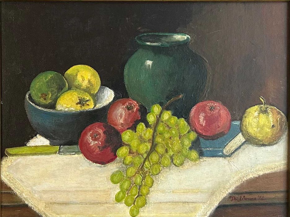 Tablou rustic 1972 Natură Statică cu Fructe pictura ulei înrămat 42x52