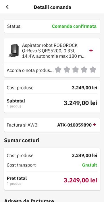 Vând/Schimb robot ROBOROCK Q-Revo S QRS5200, 0.33l, 14.4V, autonomie max 180 m...