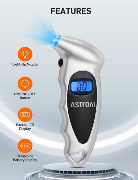 Manometru digital pentru presiunea anvelopelor AstroAI 150 PSI