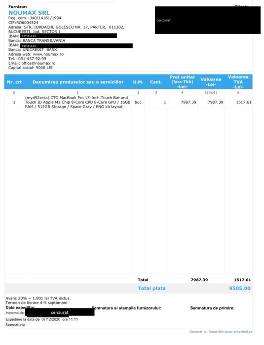 MacBook Pro 13″ M1 | 16GB RAM | 512GB SSD | Stare impecabilă