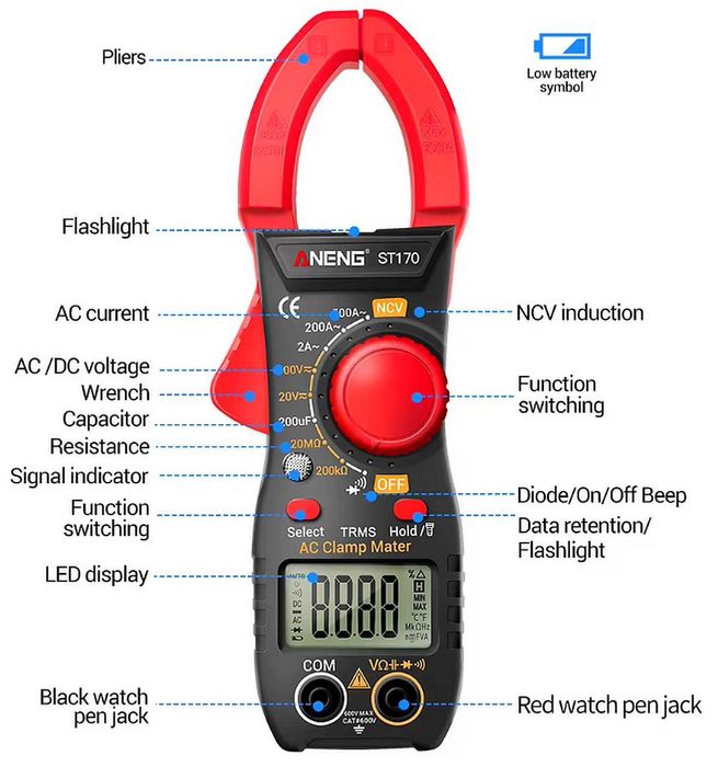 Multimetru digital smart Aneng SZ02 1000V True RMS cu scalare automata