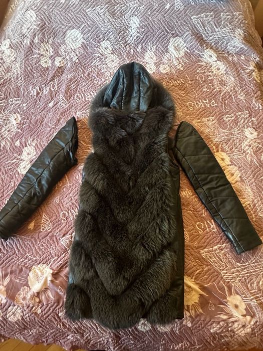 Кожено палто с естествена кожа и косъм