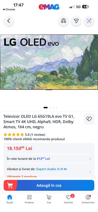 Televizor OLED Smart LG 65G13LA, Ultra HD 4K, HDR, 164cm