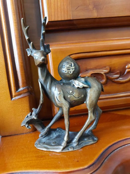 Sculptura Chineza Deosebita Bronze Yuanbao Sika! Foarte Rar!