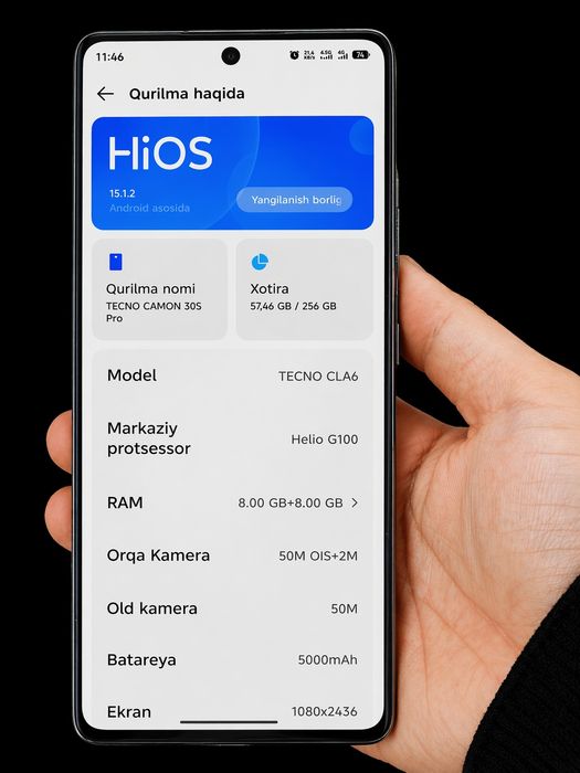Tecno brendidan camon 30s pro sotiladi rassiyadan olib kirgan