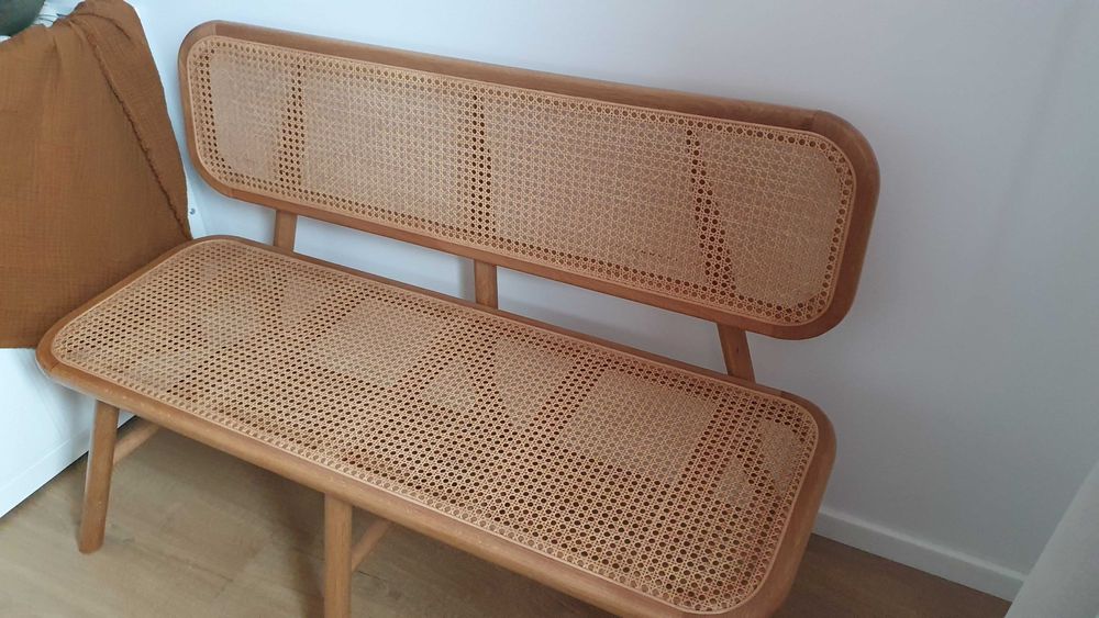 Banca lemn masiv si ratan Lumz Amadeus 130 cm lungime