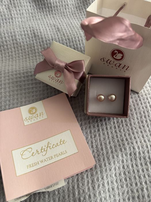 Сребърни обeци с розови перли Swan Pearls