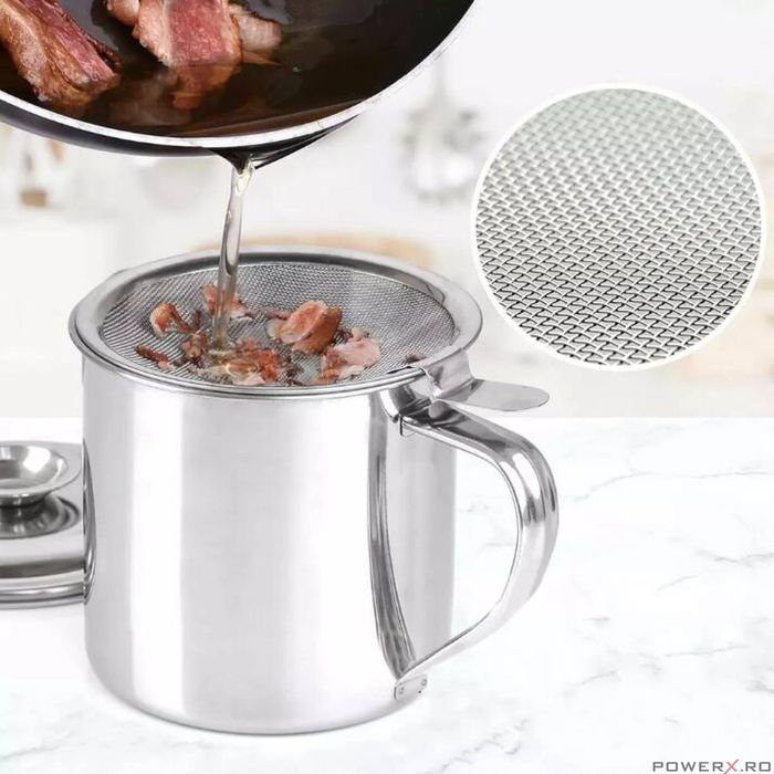 Recipient pentru stercurarea uleiului, cu capac si sita cu filtru,