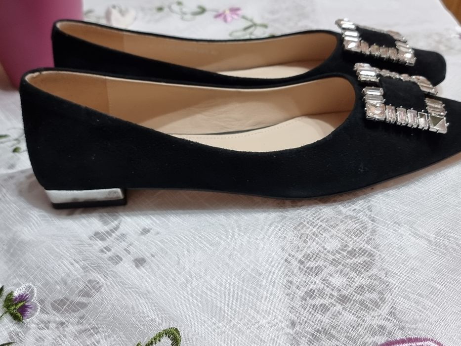 Pantofi dama din piele intoarsa negri marimea 40