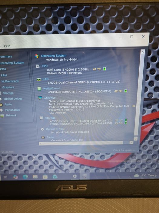 Laptop Asus i5 4th gen 8gb ssd 256gb nvidia gtx 850m 2gb 15,6"led slim