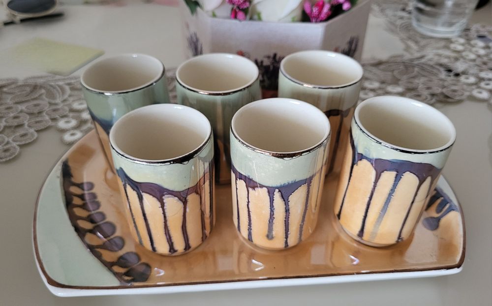 Set 6 cești cu tavă (ceramica)