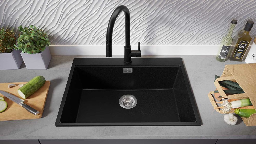 Промо Черна кухненска мивка от гранит модел Осло 60 XXL Top 580 x 500