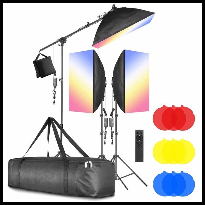 2бр  Проф. Диоден панел+Софтбокс. Би колорен.Батерии+ток. Видео. Фото.