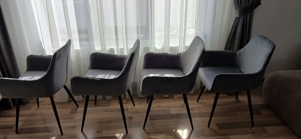 Set 4 scaune catifea gri/Grey  picioare metalice