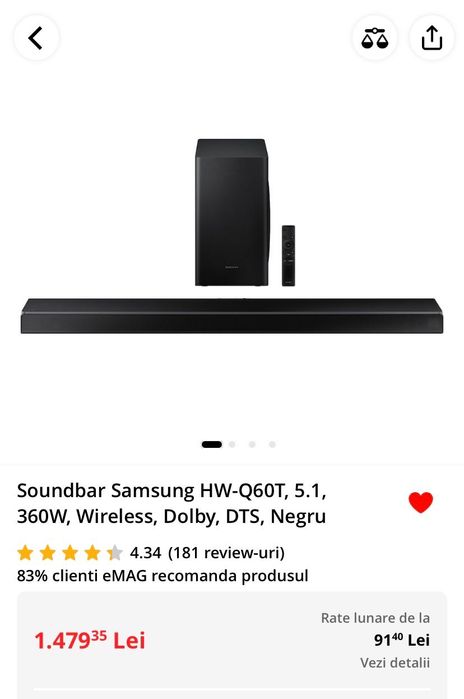 Soundbar Samsung dolby wireless 360 w 5.1 HW-Q60T