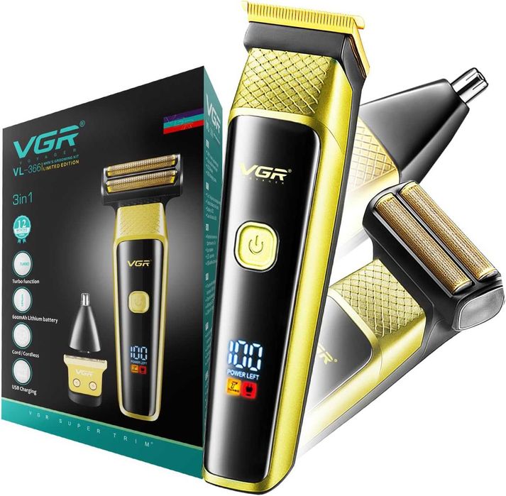 Професионален 3 в 1 комплект за постригване бръснене нос уши VGR V-366