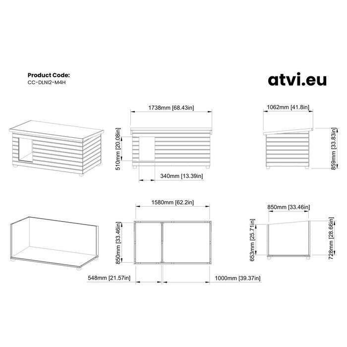 Cusca Caine Lemn Natur Cu Hol Doua Camere Izolata 4 cm - 3 Marimi - Acoperis Rabatabil - Fabricat in Romania din 2009 - atvi.eu