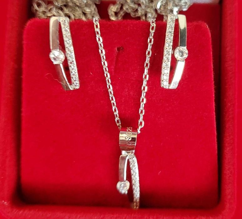 AG83,set argint 925,nou/marcat, 3 piese, zirconiu alb, ideal cadou