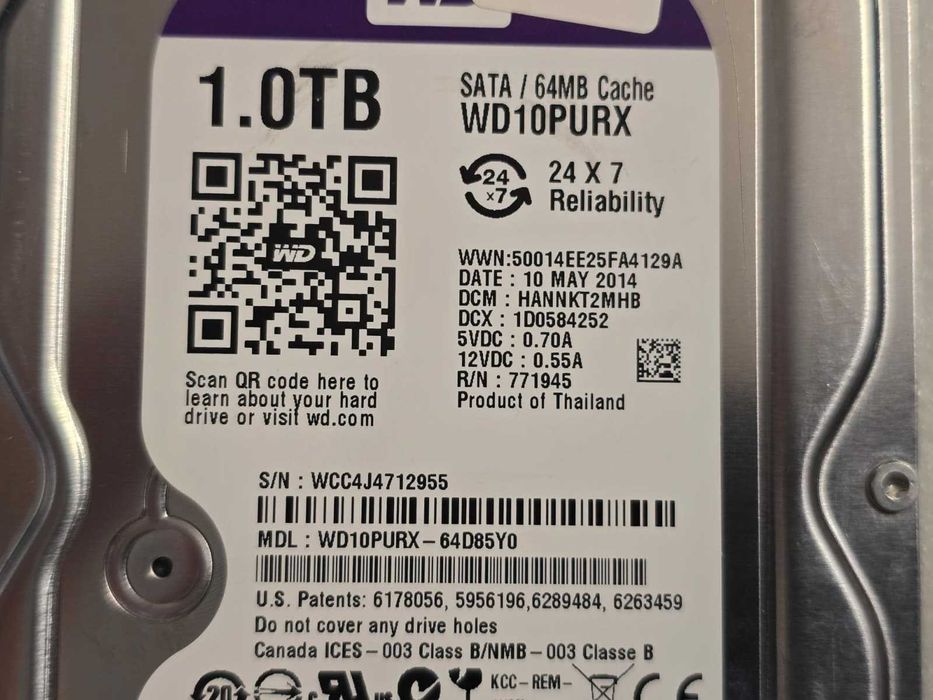 Hard disk Western Digital Purple 1TB WD10PURX, 64MB, SATA3