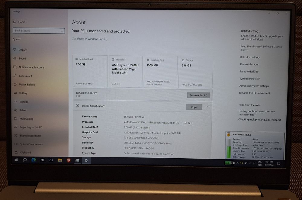 Laptop Lenovo 330S-15ARR 8GBDDR4, 256GB SSD NVME nou