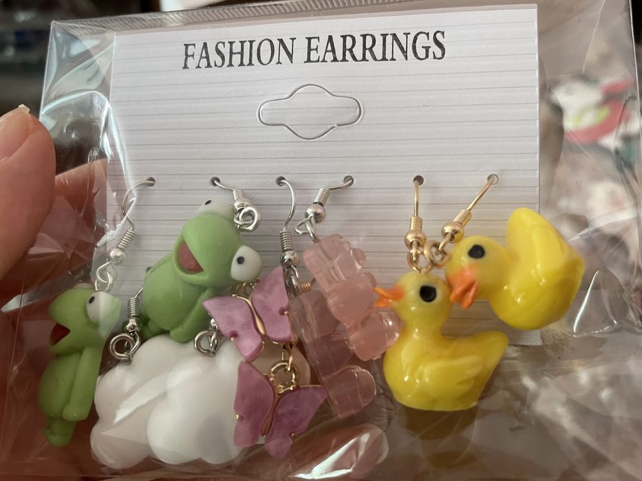 Серьги лягушка утки бабочки мишки