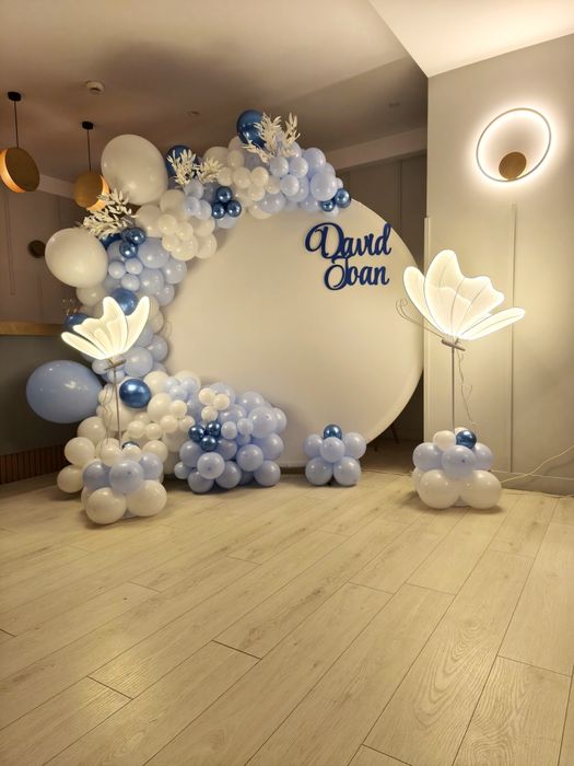 Arcadă baloane/aranjament cristelniță/cifre volumetrice/paiete