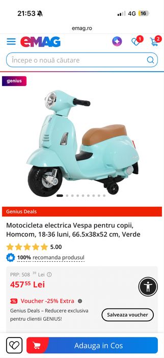 Motocicleta electrica Vespa pentru copii, Homcom