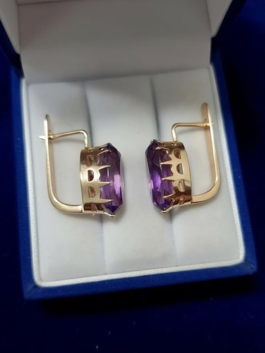 Золотые серьги 583 пробы с аметистом