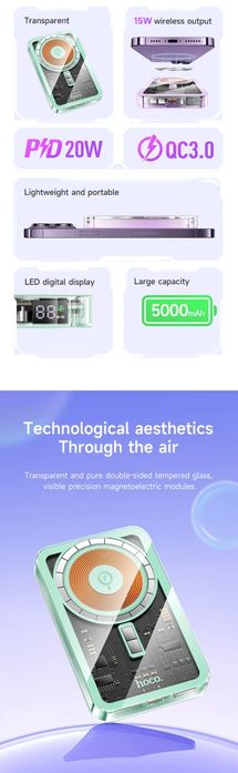 Hoco Q14 Transparent 2in1 Power Bank Magnetic 5000mAh For iPhone 16 17