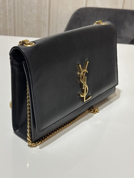 Дамска кожена чанта Saint Laurent Kate Medium Chain Bag / Black