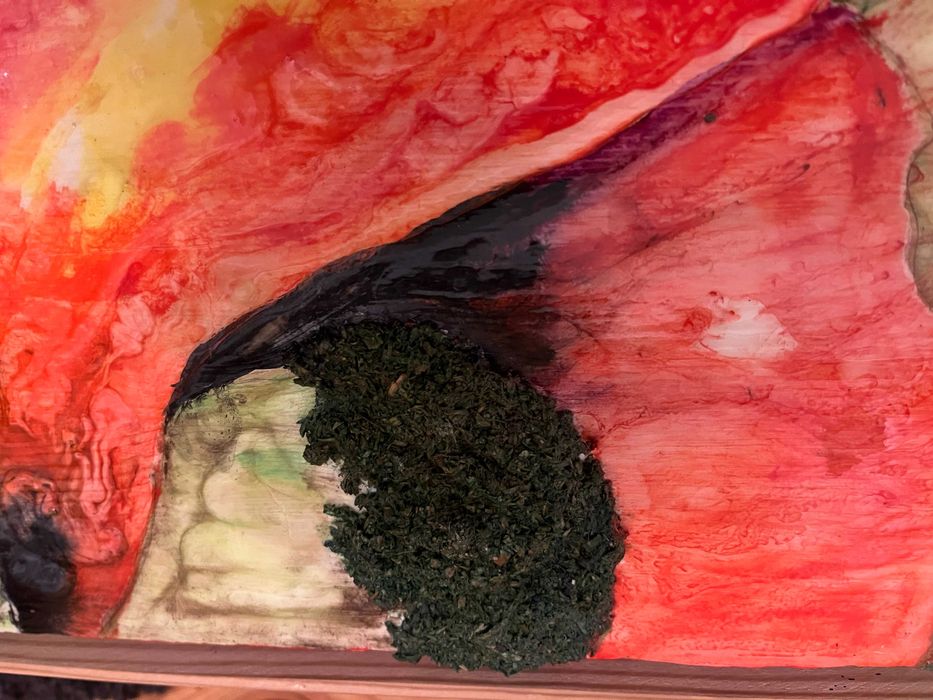 ВИНТИДЖ картина Макове Ере Монако акрил дърво 20x60 см